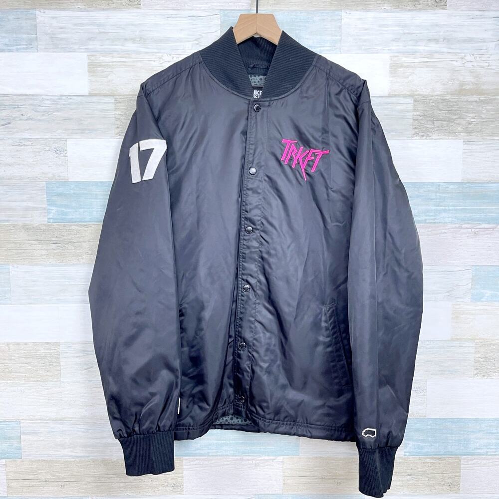 TRUKFIT Logo Bomber Jacket Black Snap Button Streetwear Lil Wayne Rare Mens XL